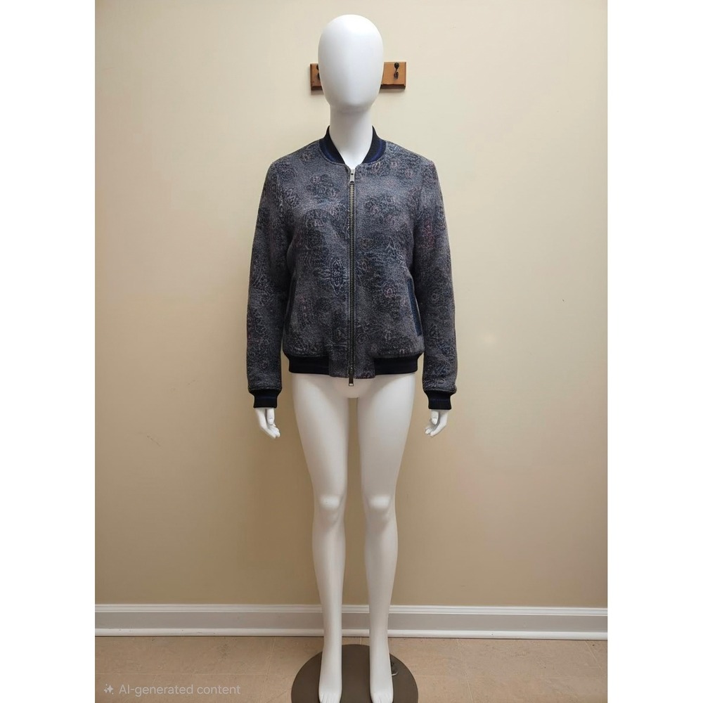 Free People Wool‎ Paisley Bomber Jacket Grey Blue Pink Quilted XS TP